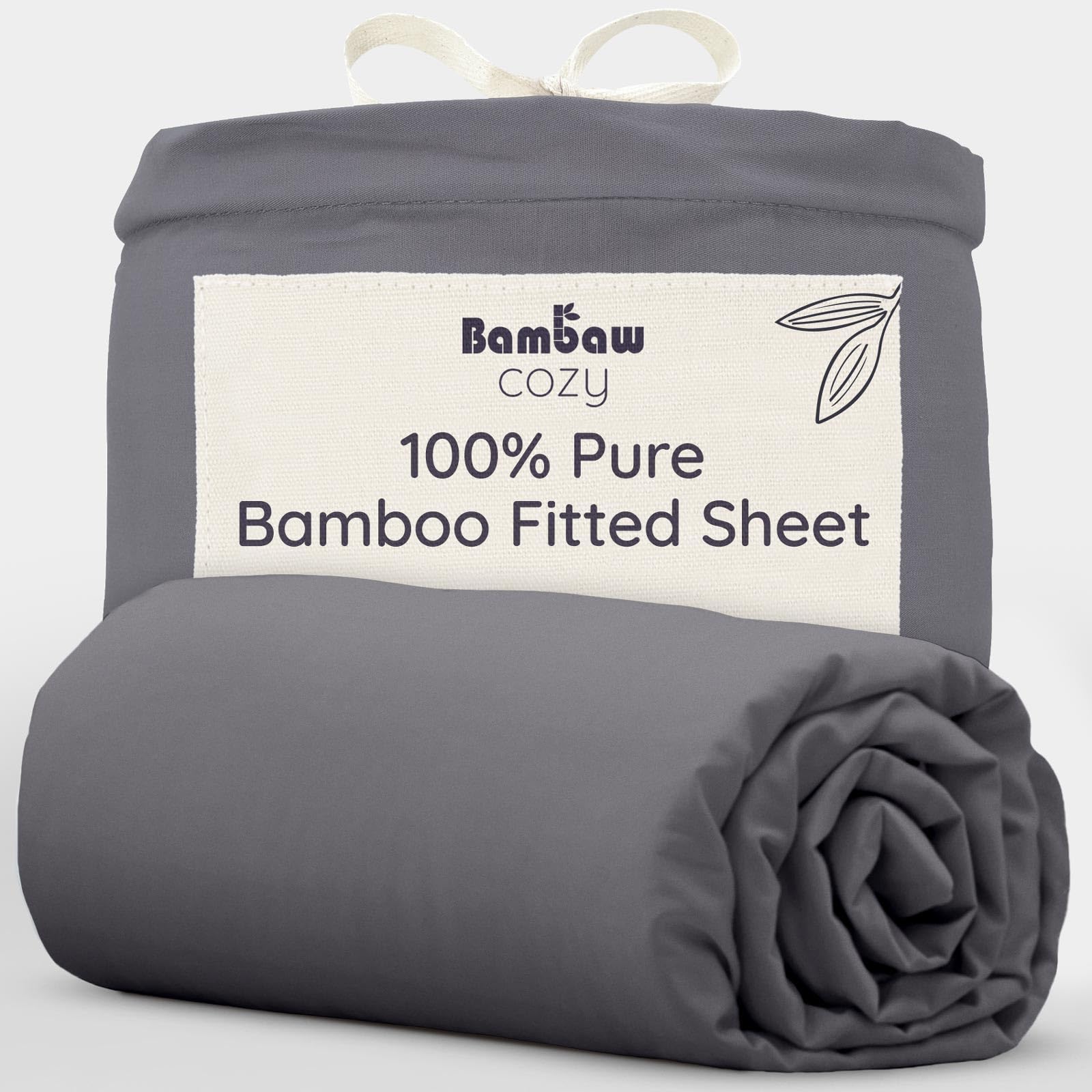 Bambaw 140x200 Fitted Sheet Bamboo, Deep Pockets 35cm, Luxury Hotel Bedding,100% Bamboo Sheets Double, Temperature Control, Hypoallergenic Bedheets, Soft Fitted Bed Sheets Double 140x200 cm (Charcoal)