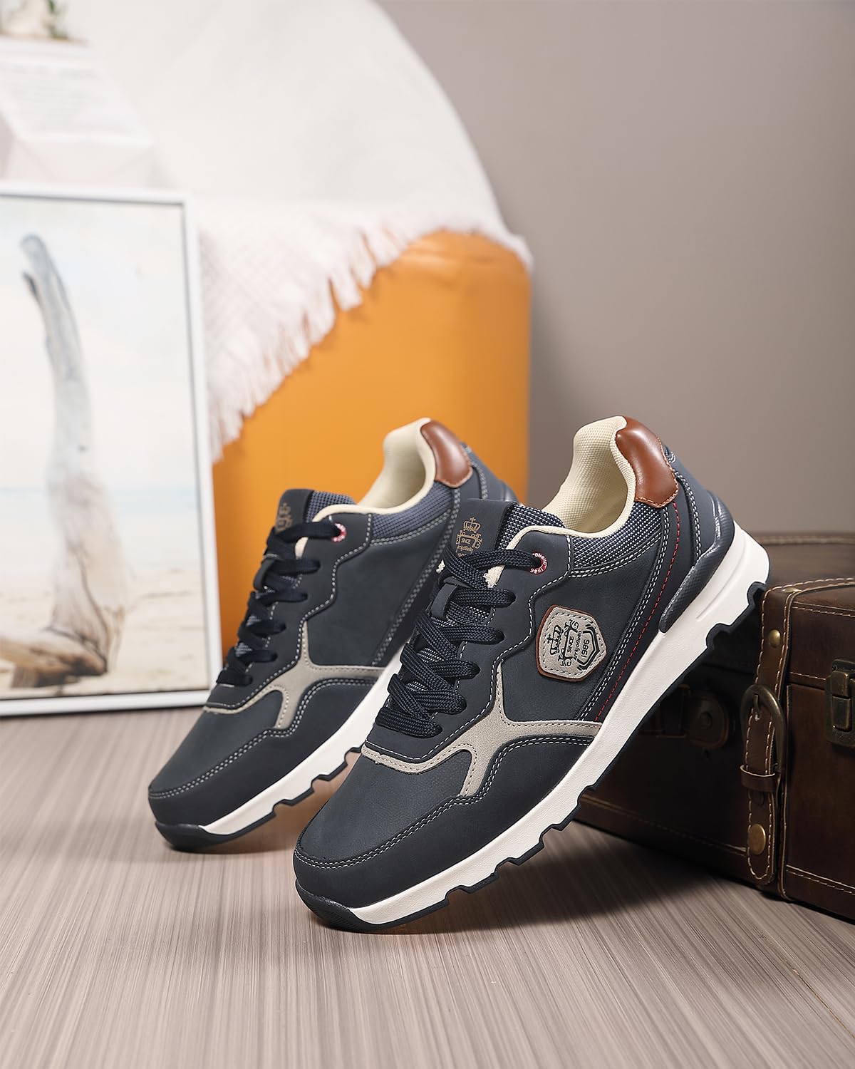 ARRIGO BELLO Schuhe Herren Sneaker Leather Freizeitschuhe Business Walkingschuhe Atmungsaktive Sportschuhe Größe 41-46 (A4 Blau, Größe_45) 3