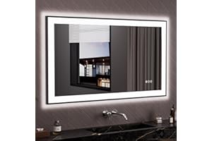 LOAAO 48"X28" LED Bathroom Mirror Black Framed, Anti-Fog, Dimmable, Lighted Bathroom Vanity Mirror for Wall, Memory Function, Tempered Glass