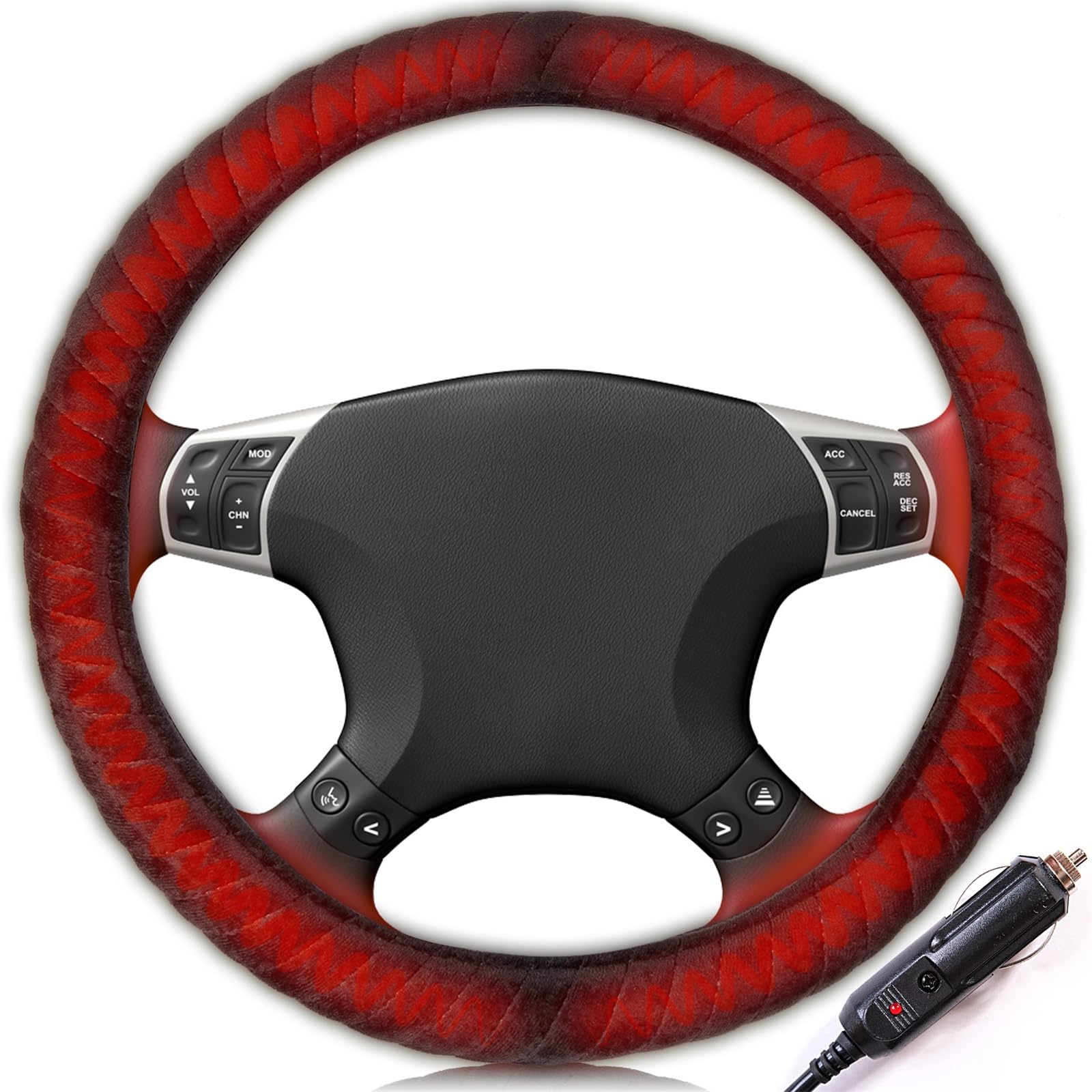 Car Steering Wheel Heated Cover, 2025 New Steering Wheel Heater, 15 Inches 12v Steering Wheel Warmer, Anti-Slip Wheel Protector, Soft Heated Steering Wheel Protective Cover, Car Accessory Decor (A)