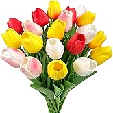 MATSTYL 20 Pcs Fake Tulips Artificial Flowers Real Touch PU Faux Tulips Stems for Wedding Spring Easter Bouquet Floral Arrangement Home Party Office Decorations(Multi Colors)