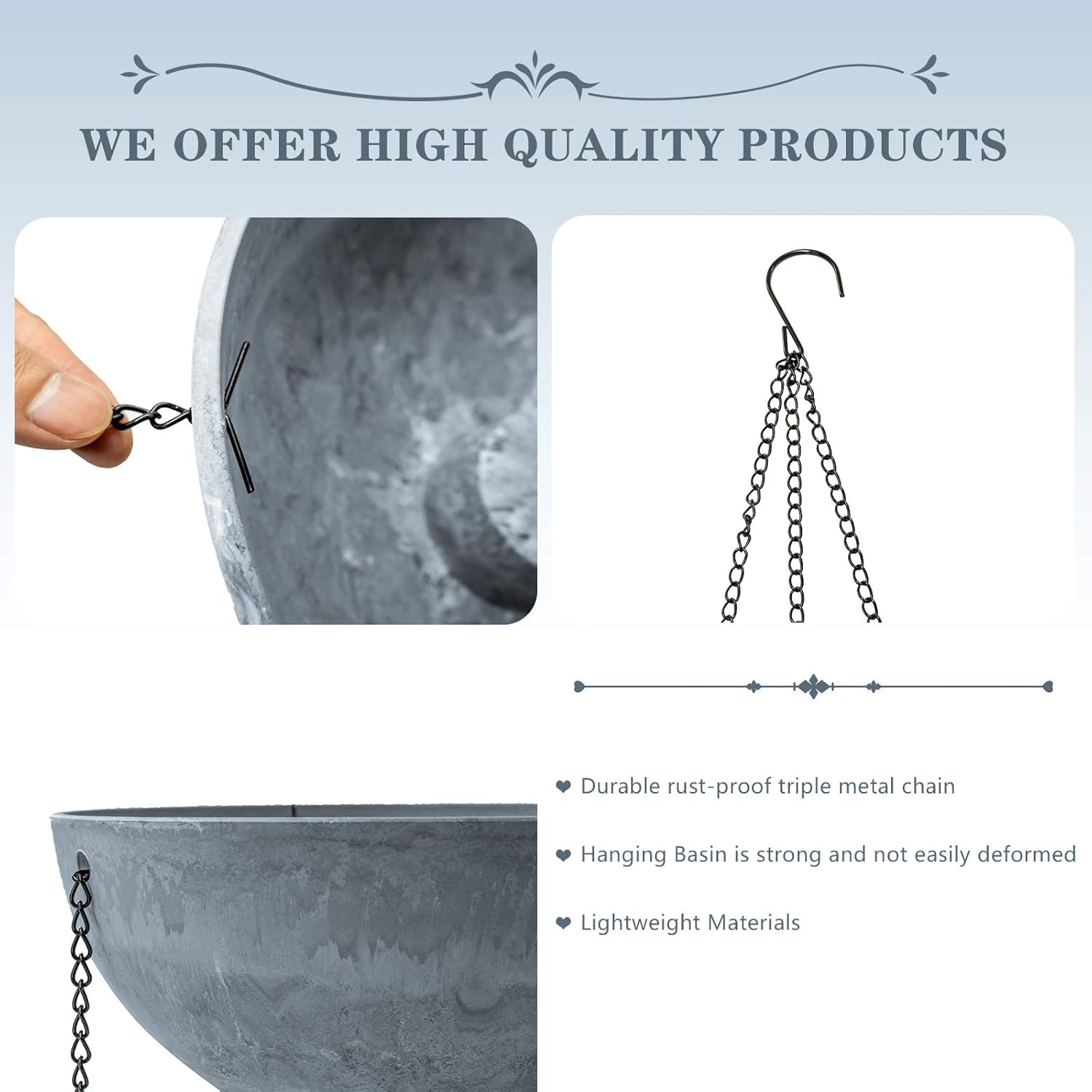 Plastic Hanging Planters, wiwoo 10 Inch Hanging Pots with Drainage Hole and Plugs, Round Hanging Baskets Plant Containers with Chain for Plants Flowers Indoor Outdoor Garden Decoration (2 Pack, Blue): Kitchen & Dining
