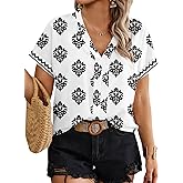 Eytino Womens Plus Size Tops Short Sleeve V Neck Blouses Loose Summer Bohemian Floral Print Chiffon Shirts(1X-5X)