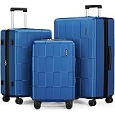 SHOWKOO Luggage Sets 3 Piece Hardside Expandable Lightweight PC Suitcase Sets with Double Spinner Wheels TSA Lock, Sea Blue