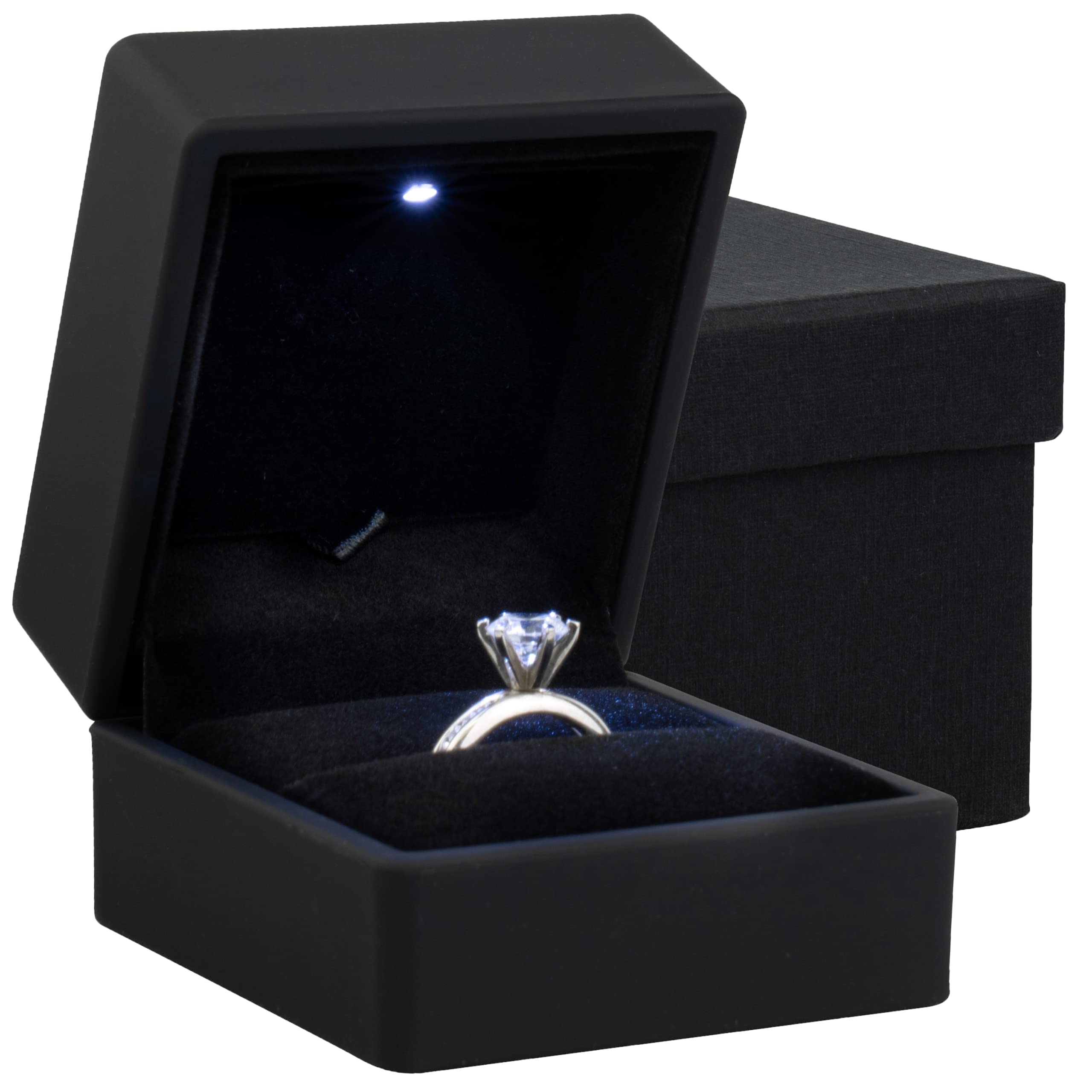 Noble Ring Box with Light - Unique LED Engagement Ring Box for Proposal Ring or Special Occasions (Black)