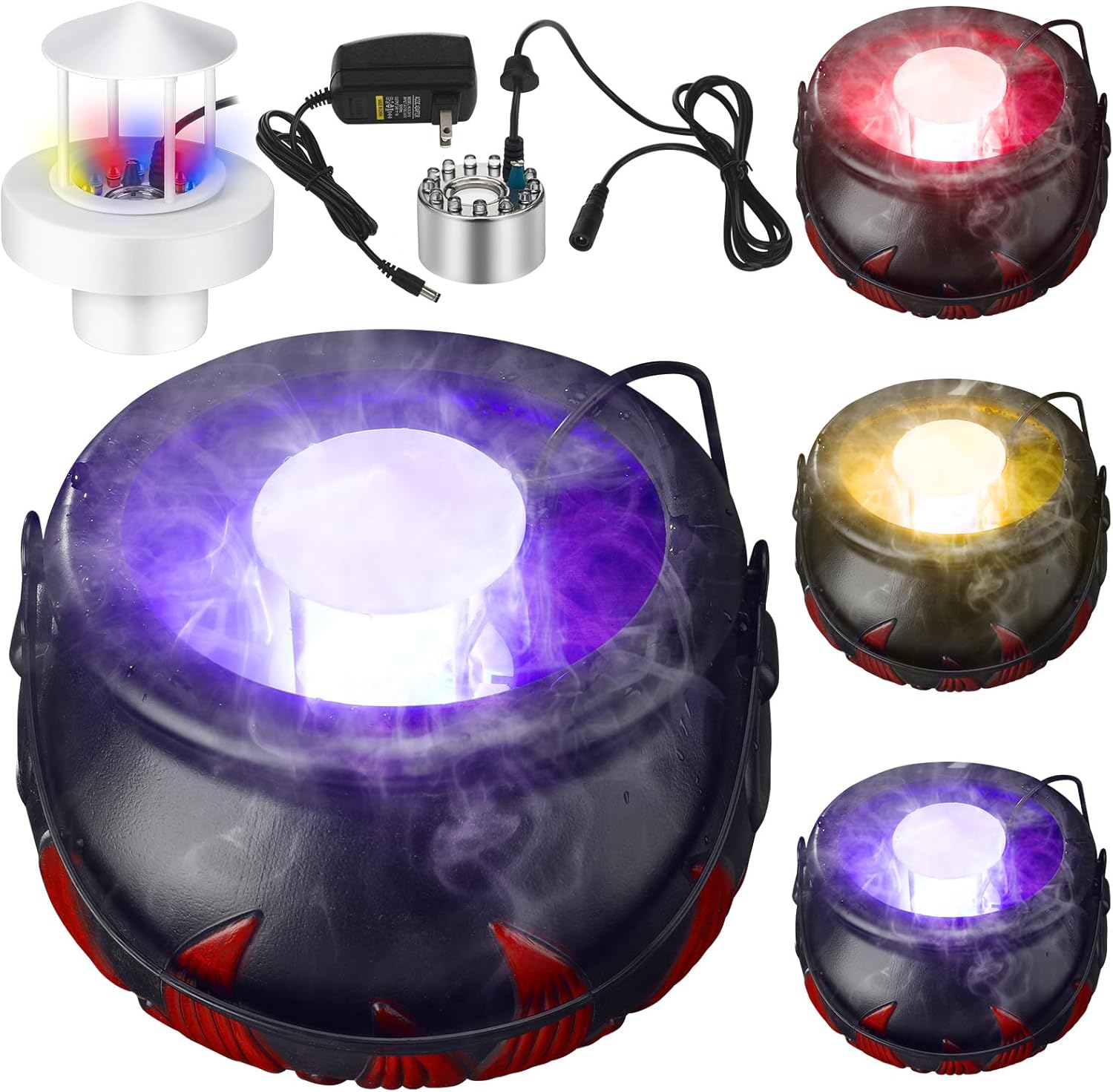 Indoor Fountains & Accessories - Halloween Cauldron Mister 12 LED Fogger Mist Maker Witches Cauldron Witch Jar Atomizer Lamp Punch Bowl Candy Fire Flame Bucket Fogger Misting Cauldron Halloween Home Outdoor Party Decorations