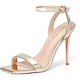 Elisabet Tang Women's Stiletto Heels Ankle Strap Open Square Toe Heeled Sandals Sexy Comfort Strappy Dress High Heel Shoes Lace Up Wedding Party Sandals Shoes