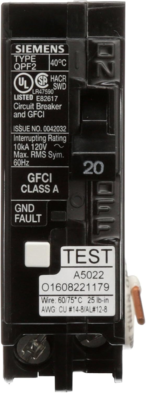 Siemens QF120A Ground Fault Circuit Interrupter, 20 Amp, 1 Pole, 120 Volt, 10, 000 AIC, Black - - 