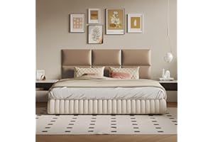 MAQQL Wall-Mounted Upholstered Headboard Panels, Light Brown Faux Leather, 24x12 Inches, Pack of 6 – DIY Soundproof Accent Wall Panels for Queen, King, or Full Beds, Easy to Clean and Install