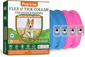 Puyrzoe Flea and Tick Prevention for Dogs Collar 4 Pack, Natural Flea Collar for Dogs 32-Month Full Protection, Adjustable Dog Tick Prevention for Puppy & Dog, Waterproof, 2 Pink & 2 Blue