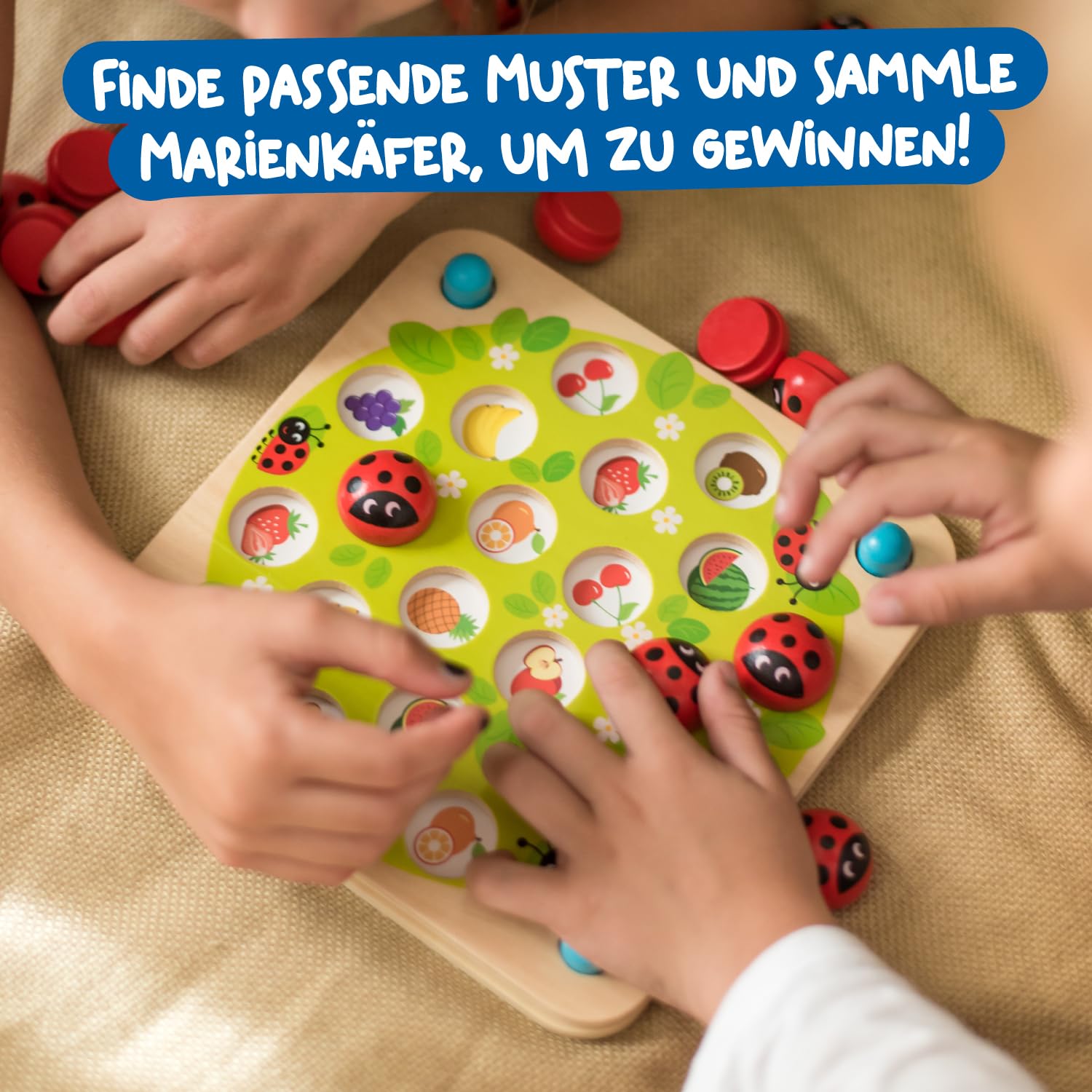 Nene Toys Marienkäfer-Garten, Gedächtnisspiel aus FSC® Holz für Kinder ab 3 Jahren – Pädagogisches Brettspiel mit 10 lustigen Mustern – Montessori Memo-Spiel – Geschenk Jungen Mädchen ab 3 4 5 Jahren 3