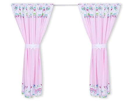 Amilian® Kinderzimmer Vorhänge 155 x 155 cm Set mit Schlaufen Baby Gardinen Vorhang Hellrosa/Eule Weiß