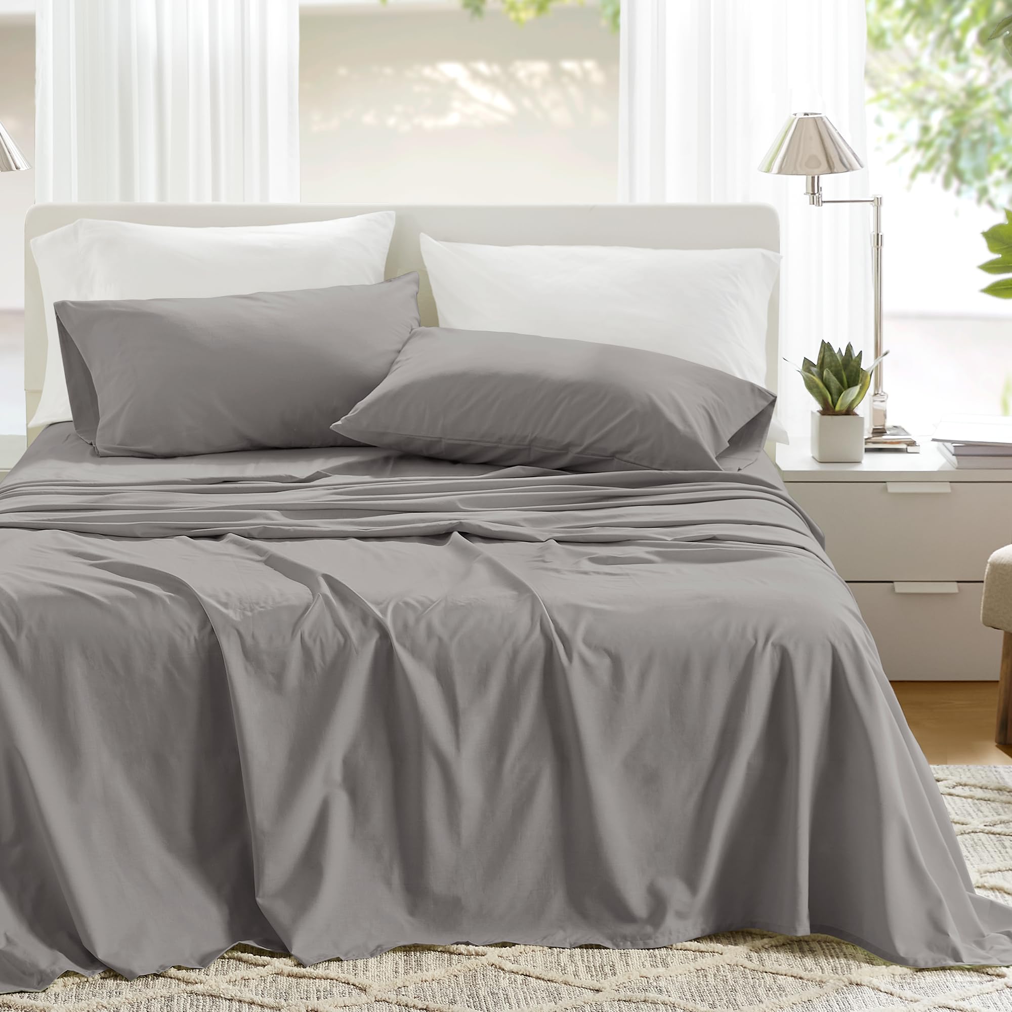 Photo 1 of Comfort Spaces 100% Cotton Sheets Twin XL, Breathable, Soft Cotton Sheets, Naturally Cool Cotton Bed Sheets with 12" Elastic Pocket Fits up to 14" Mattress, All Season Sheet Set, Dark Gray 3 Piece
