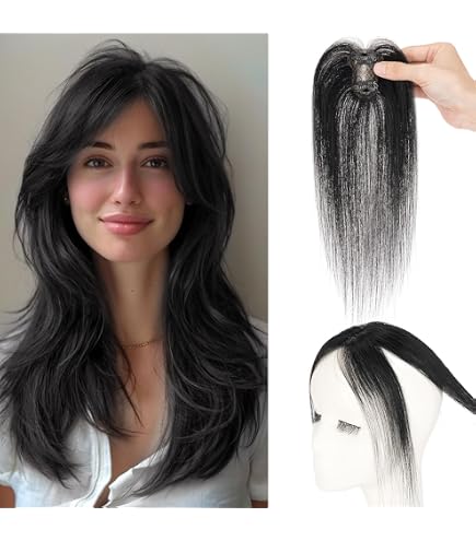 Hand Tied Breathable Hair Topper with Curtain Bangs, Clip In Lightweight Wiglet Hair Toppers for Women, 20 Inch Hand Tied Breathable Toppers  main image 4