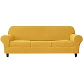 CONRUSER Stretch Sofa Slipcover, Soft Jacquard Sofa Covers for 3 Cushion Couch Washable Furniture Protector for Pets &amp; Kids (Yellow, L)