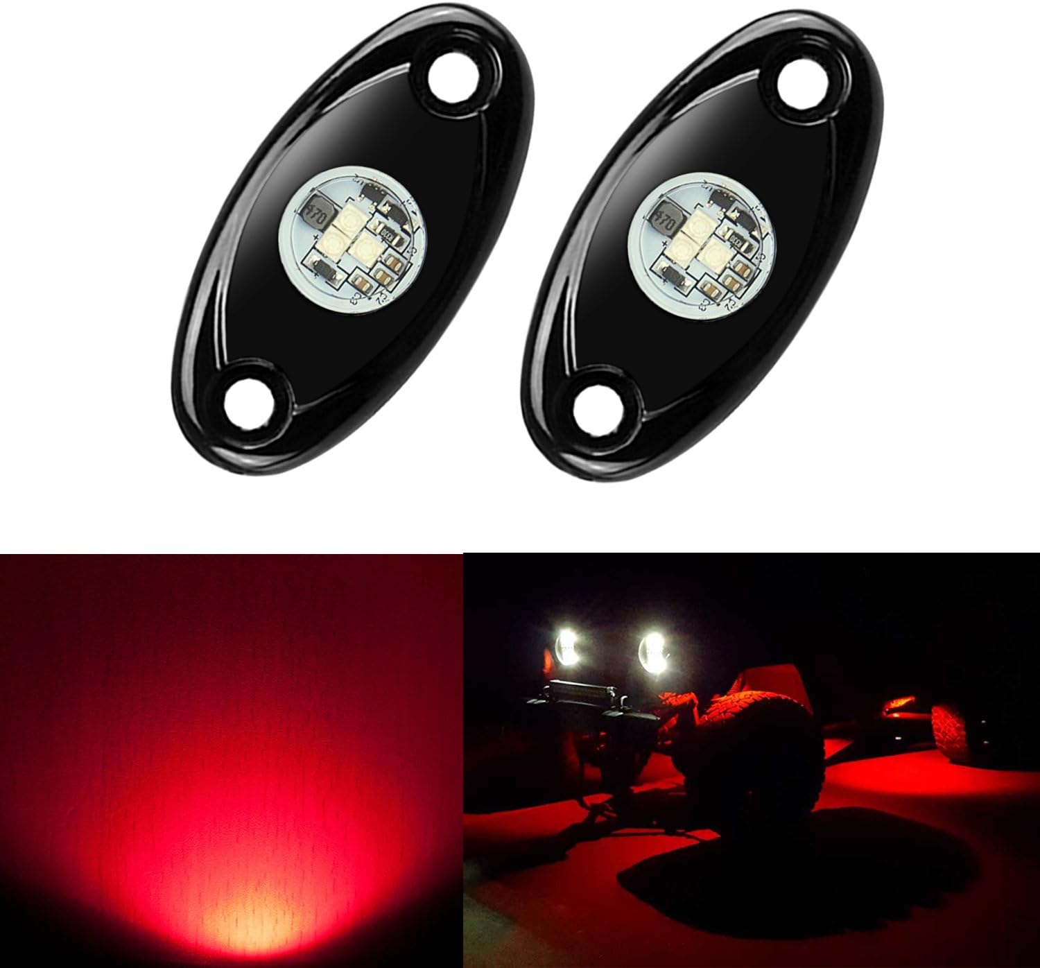 2 Pods LED Rock Lights, Ampper Waterproof LED Neon Underglow Light for Car Truck ATV UTV SUV Jeep Offroad Boat Underbody Glow Trail Rig Lamp (Red): Automotive