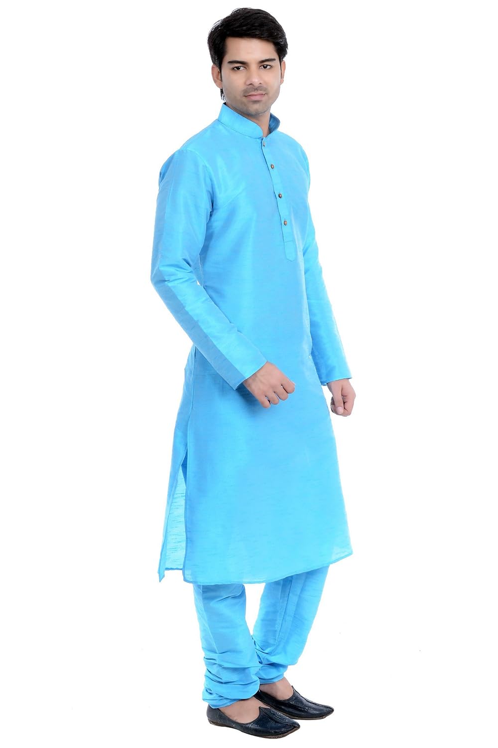 vastramay men cotton silk kurta and pyjama set (aqua_vasmkaq001npaq)