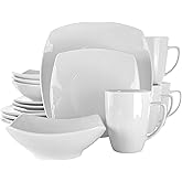 Elama Hayes 16 Piece Square Porcelain Dinnerware Set in White