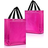 Nush Nush Hot Pink Gift Bags Medium Size – Set of 12 Shiny Pink Reusable Gift Bags With Handles - Ideal for Girls Birthday Party Favors, Baby Shower, Small Business – 8Wx4Dx10H Size
