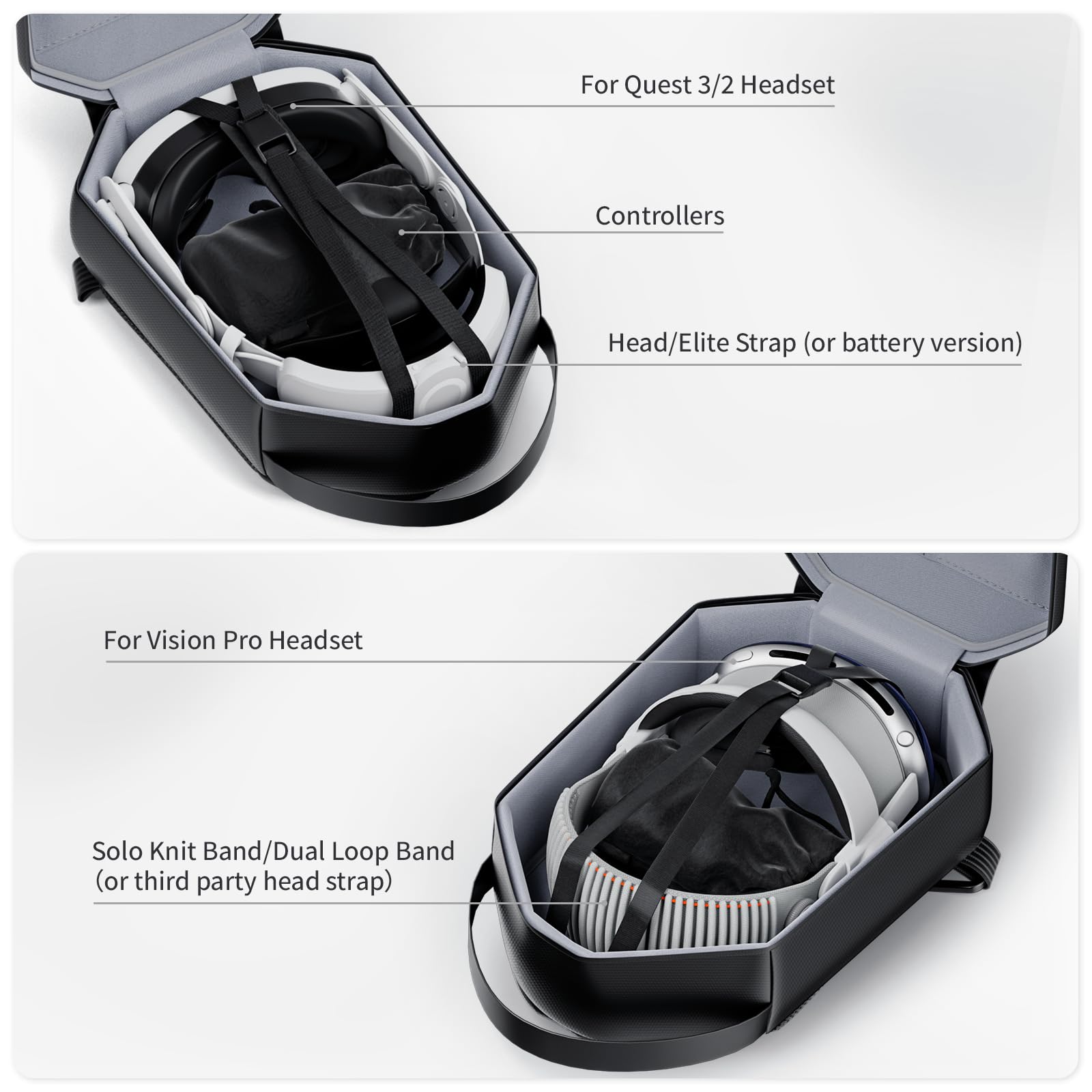 annapro Carrying Case for Meta Quest 3S/Quest 3/Quest 2/Vision Pro, Hard Travel Case Compatible with Kiwi Design/BOBOVR Elite Battery Strap and Controllers Accessories, Crossbody Shoulder Backpack