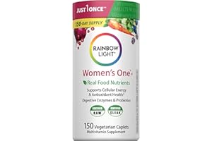 Rainbow Light Womens Multivitamin One + | 150 Caplets | Supports Cellular Energy & Antioxidant Health | Real Food Nutrients, Digestive Enzymes & Probiotics | with Vitamins C, D, and Zinc