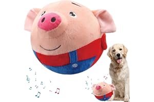 TASUNTE Active Moving Pet Plush Toy, Interactive Dog Toy Pet Bouncing Balls, USB Rechargeable Interactive Washable Cartoon Pig Plush Sound Electronic Dog Toy, Small Plush Sound Toys for Dogs (Red)