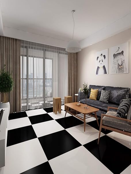 Amazon Com Wenqi Black And White Checkered Floor Sticker Wall Stickers Self Adhesive Diy Wall Murals Home Decor Art Home Kitchen