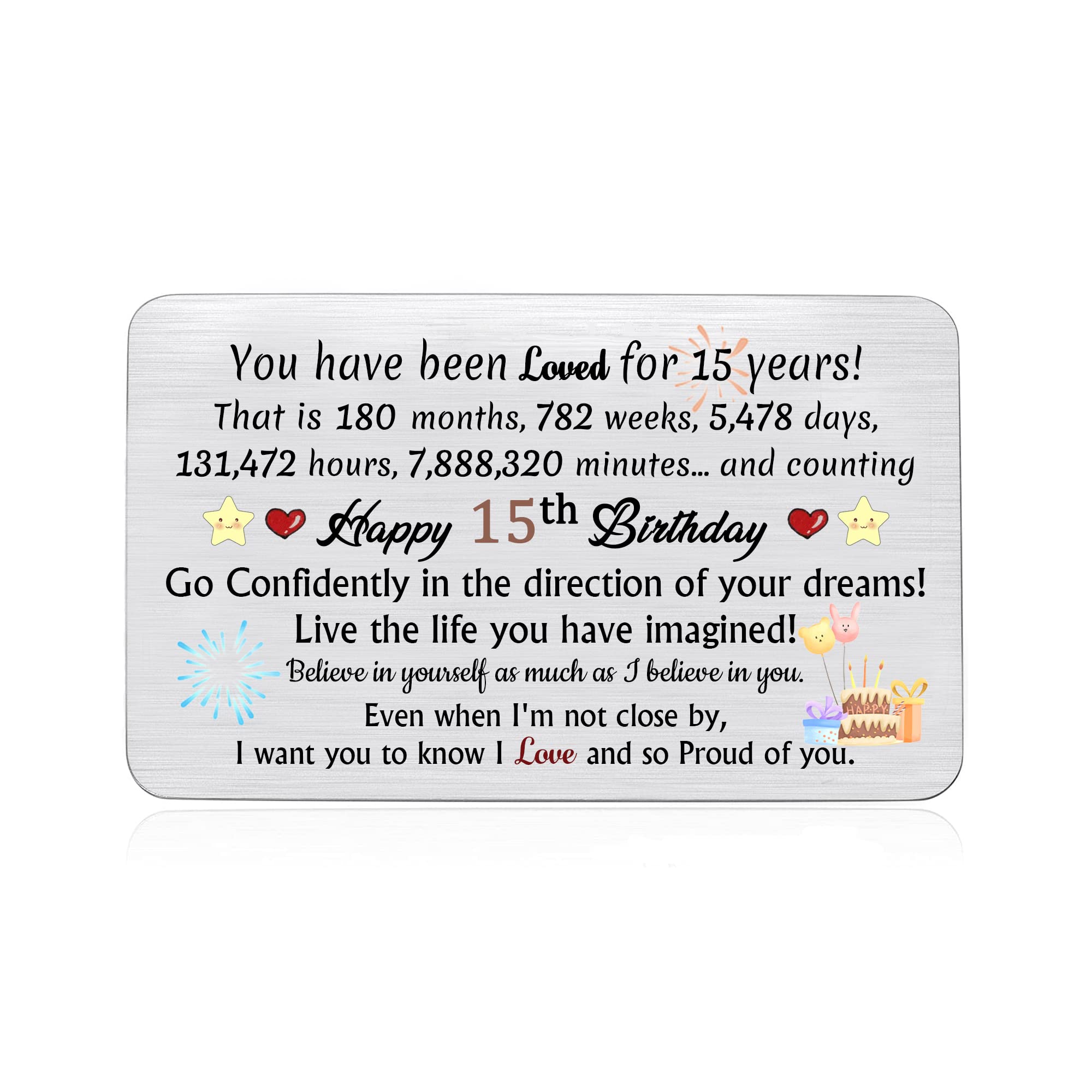 15th Birthday Birthday Greeting Cards Son Daughter Inspirational Wallet Insert Card Appreciate Gifts Cake Cute Personalized Best Friend Sister Brother Grandson Granddaughter Niece Nephew Keepsakes