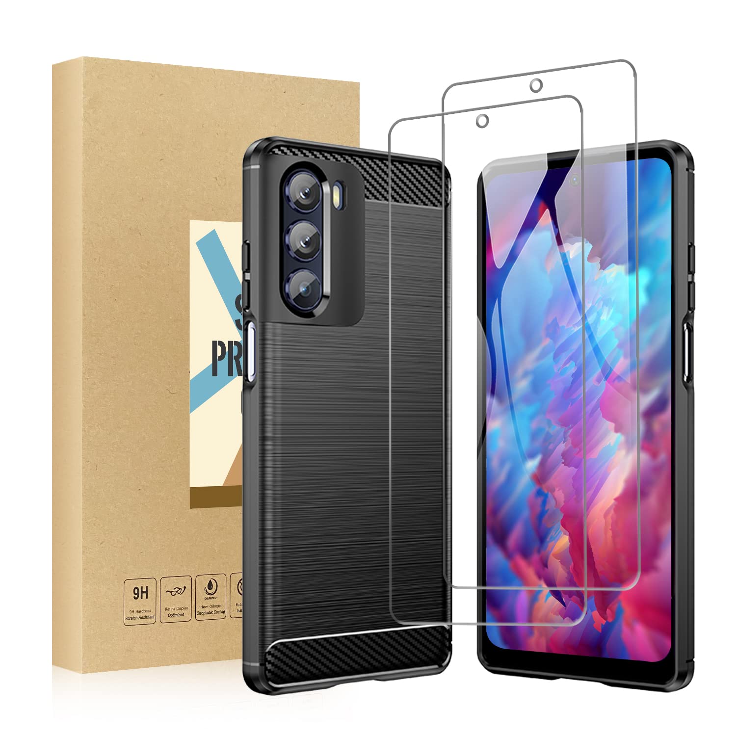 SCL Case for Moto G200 Case and Screen Protector for Motorola G200 Case and Screen Protector Moto G200 Tempered Glass [2 Pack] + Cover, Anti-Scratch TPU Protective Cover, Anti-Fingerprint