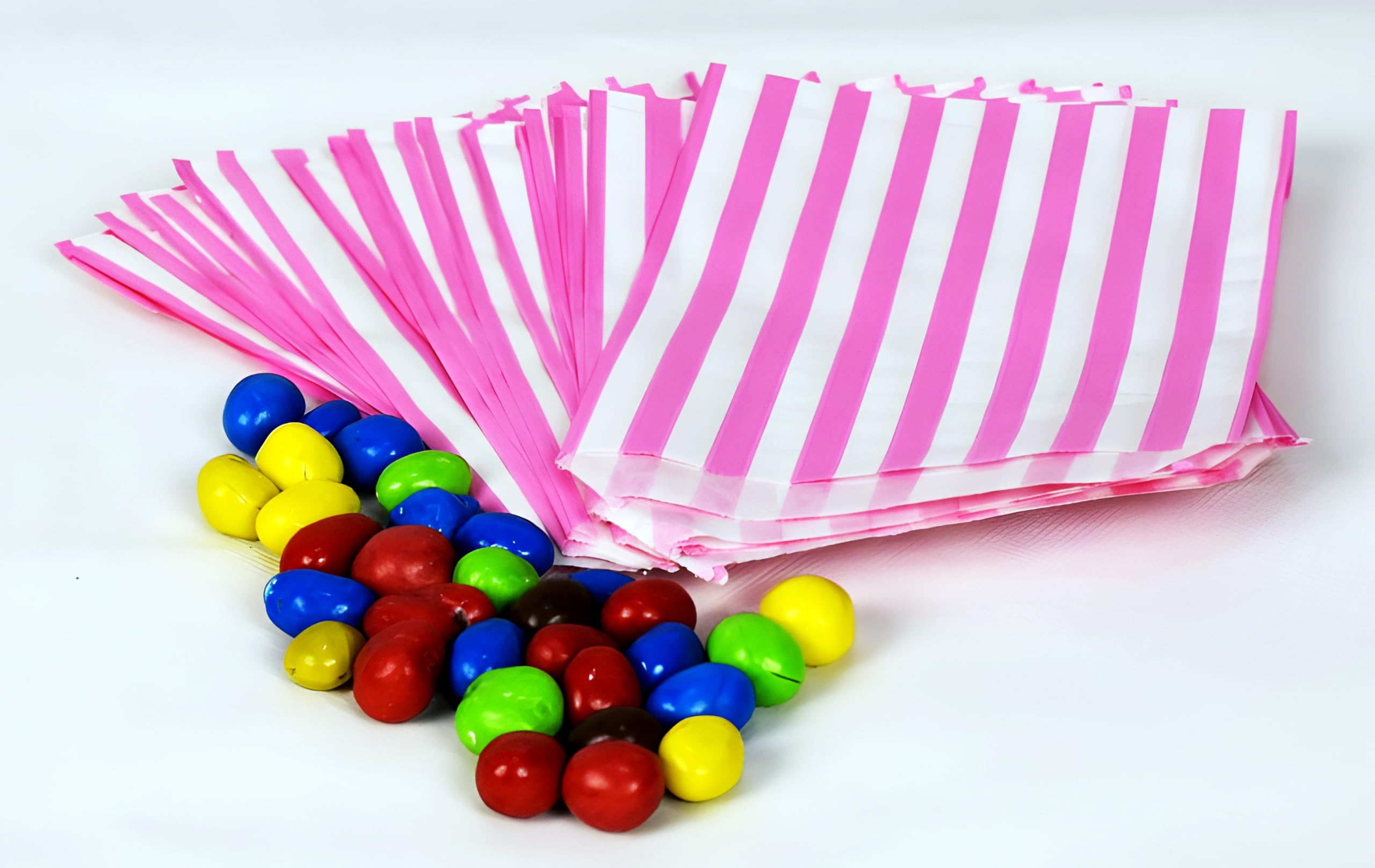 5" x 7" Pink Candy Striped Sweet Paper Bags | Pack of 300 | Wedding Buffet Favour Cake Gift Pick n Mix Shop โ image 1