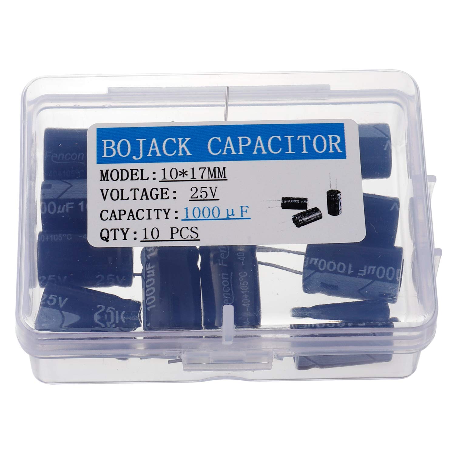 BOJACK 1000uF 25V 10X17mm Capacitors 1000 MFD 25 Volt 0.39x0.67 Inch ±20% Aluminum Electrolytic Capacitors(Pack of 10 Pcs)
