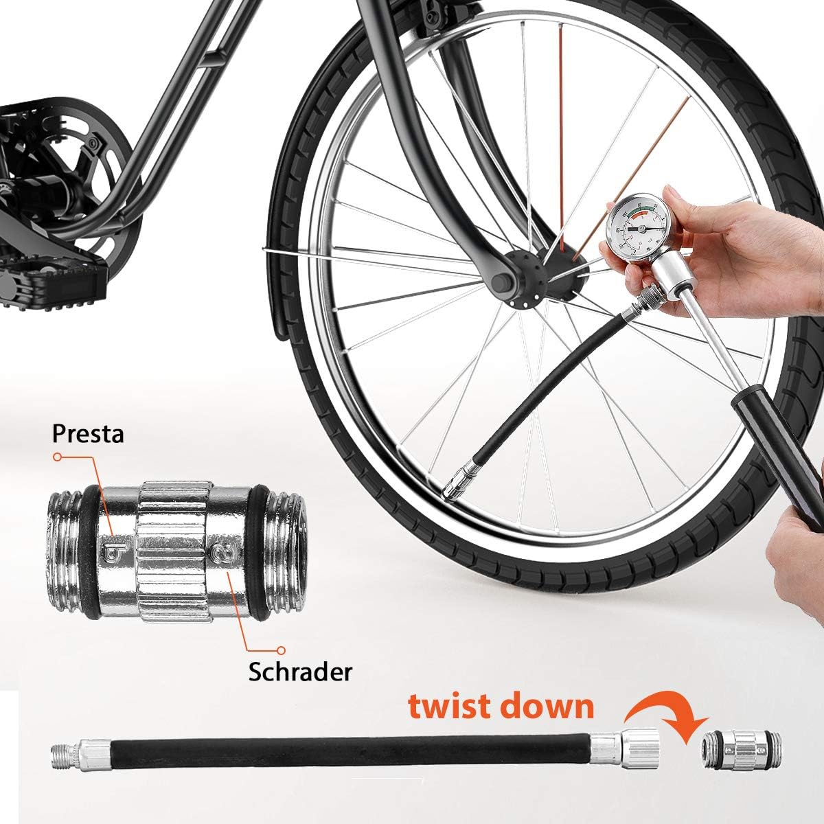 Audew Mini Bike Pump - 7.8Inches Portable and Lightweight Bicycle Air Pump with Gauge - 210Psi Presta and Schrader Valve for Mountain Bike, Ball, Inflatable Toy - Including Puncture Tire Repair Kit : Sports & Outdoors