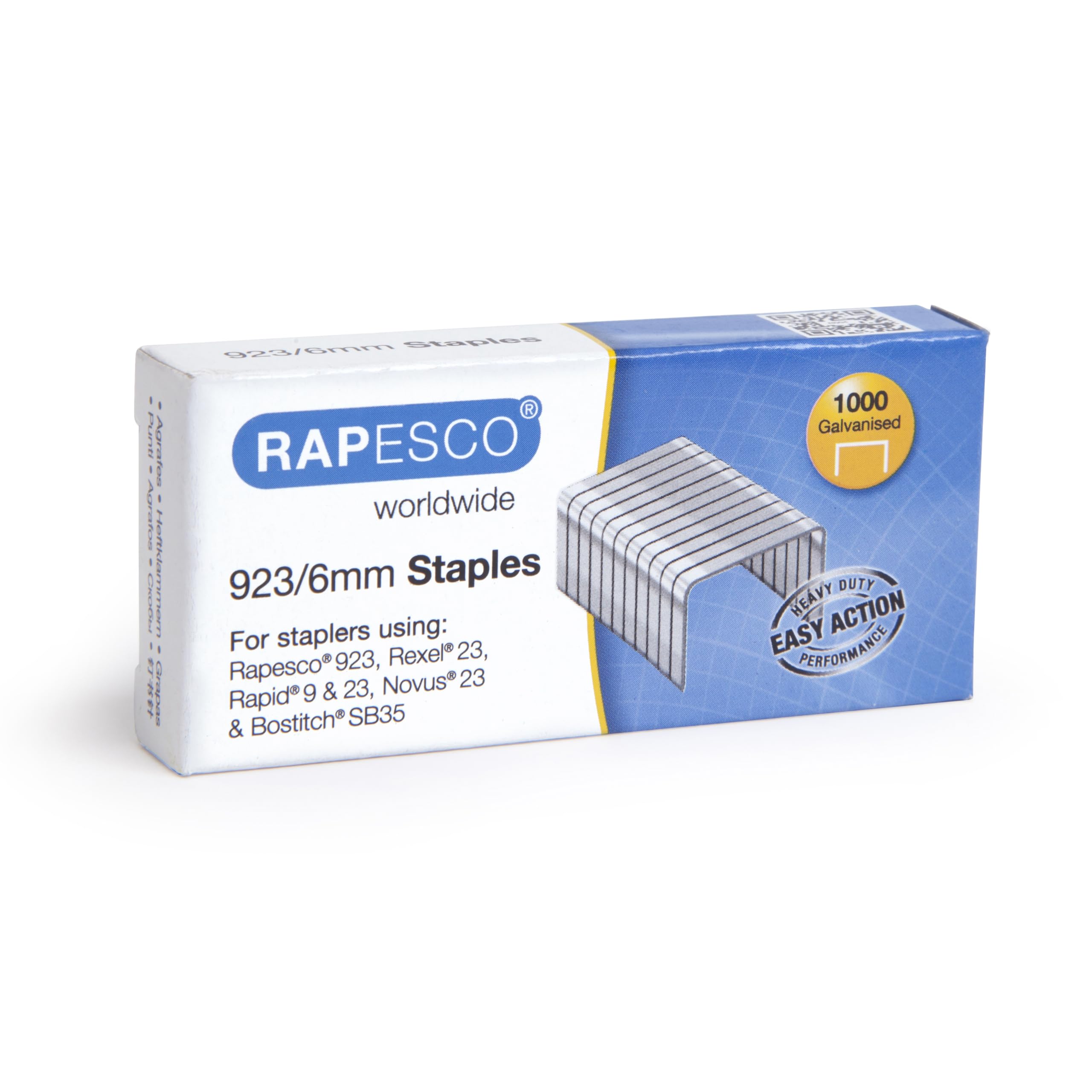 Rapesco 1235 Type 923/6 mm Galvanised Heavy Duty Staples, Pack of 1000