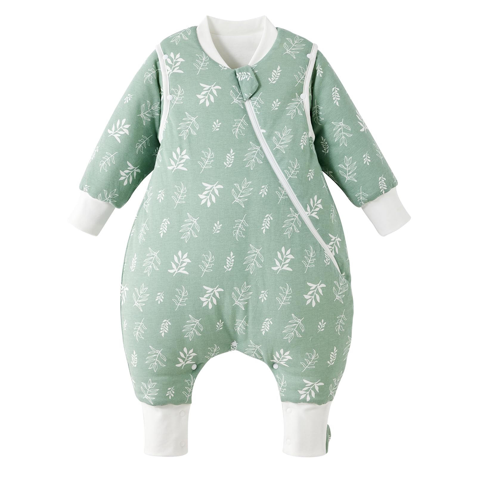 Duomiaomiao Sleeping Bag with Legs, 100% Cotton Winter 3.5 Tog Baby Sleep Bag Toddler Sleeping Sack with Long Sleeves for 2-3 Years Boys Girls, Green — image 1