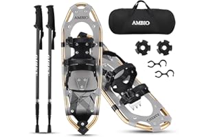 AMBIO 3 in 1 Snowshoes for Men Women Youth Kids, Light Weight Aluminum Snow Shoes with Trekking Poles and Carrying Tote Bag