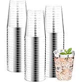 DaYammi 200 Pack Silver Plastic Cups 10 Oz Clear Plastic Cups Silver Rimmed Disposable Wine Glasses Heavy Duty Disposable Tumblers Drinking Cocktail Glasses for Party Wedding