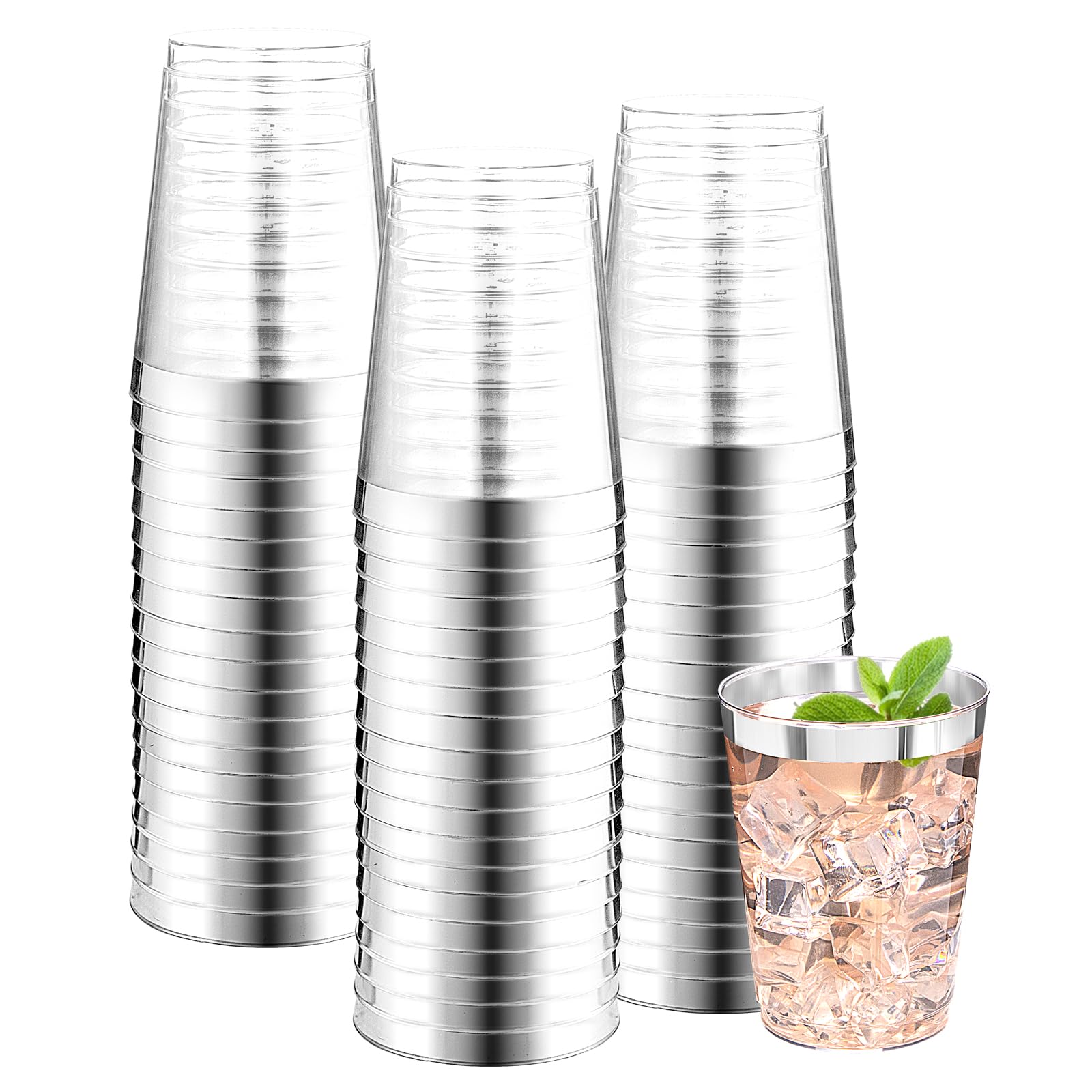 Photo 1 of DaYammi 200 Pack Silver Plastic Cups 10 Oz Clear Plastic Cups Silver Rimmed Disposable Wine Glasses Heavy Duty Disposable Tumblers Drinking Cocktail Glasses for Party Wedding