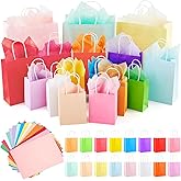 Dunzoom 208 Pcs Gift Bags Bulk Assorted Sizes with Handles, 48 Pack 3 Sizes (Small 6", Medium 9", Large 13") with 160 Tissue Paper for Birthday, Baby Shower, Bridal Shower, Wedding & Holidays