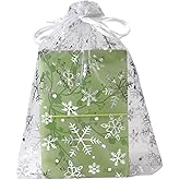 SUNGULF 50Pcs 8x12 Inches Sheer Organza Drawstring Pouches Christmas Jewelry Candy Wedding Favor Party Gift Bags (White Snowflake)