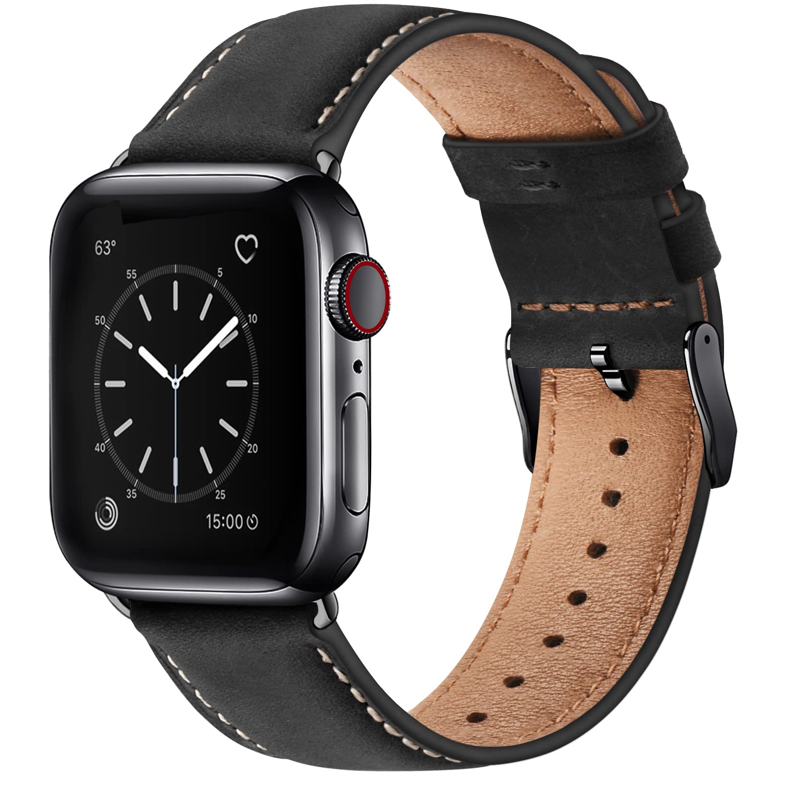 WFEAGL Leather Strap Compatible Apple Watch Straps 42mm(Series 11 10) 40mm 41mm 38mm,Genuine Leather Replacement Strap Men Women for iWatch Series 11 10 9 8 7 6 5 4 3 2 1,SE,iWatch Ultra,Black