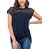 LUSMAY Womens Casual Short Sleeve Lace T Shirts Loose Twist Knot Front Blouse Tops