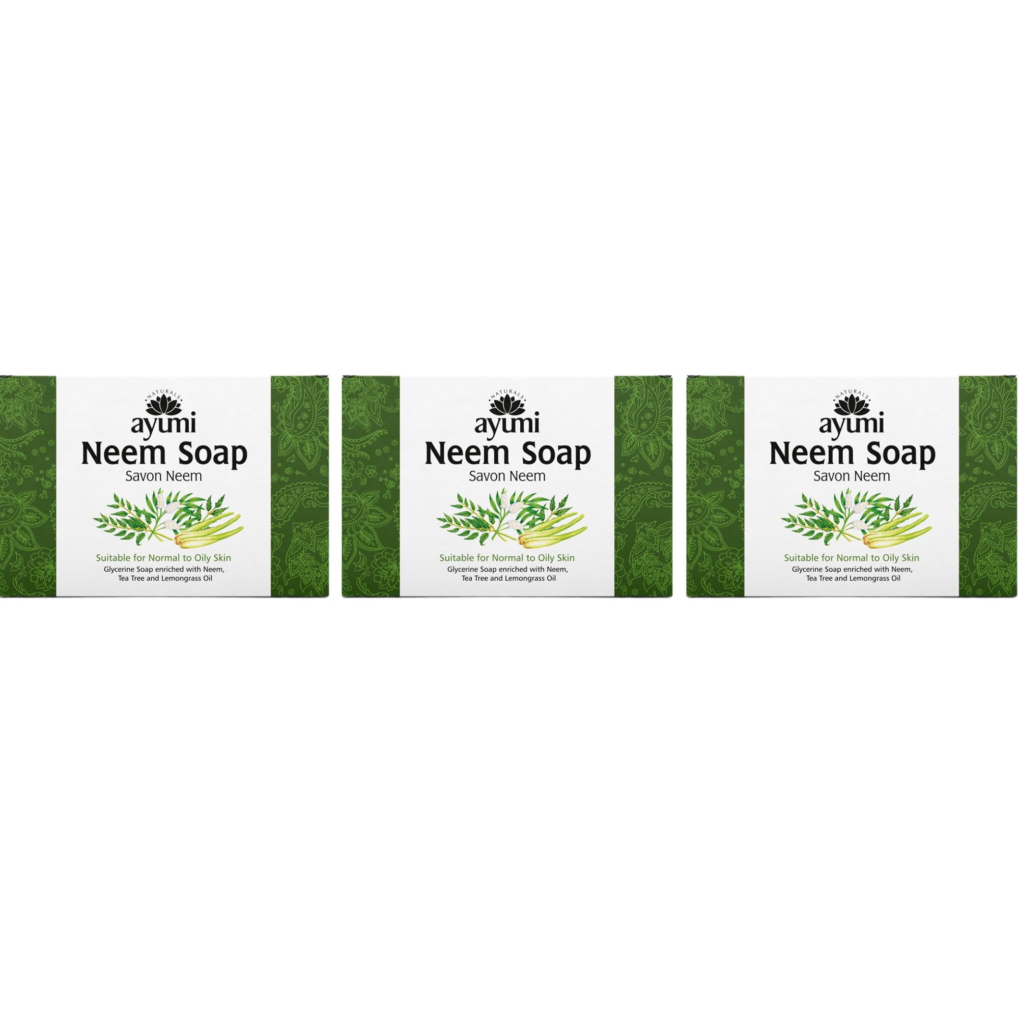 Ayumi Neem & Tea Tree Soap | Acne Body Wash & Hand Wash Bar | Itchy Skin Relief Bar | Natural Wash for Athletes Foot Treatment | Shaving Soap & Mens Body Wash | 3 x 100g