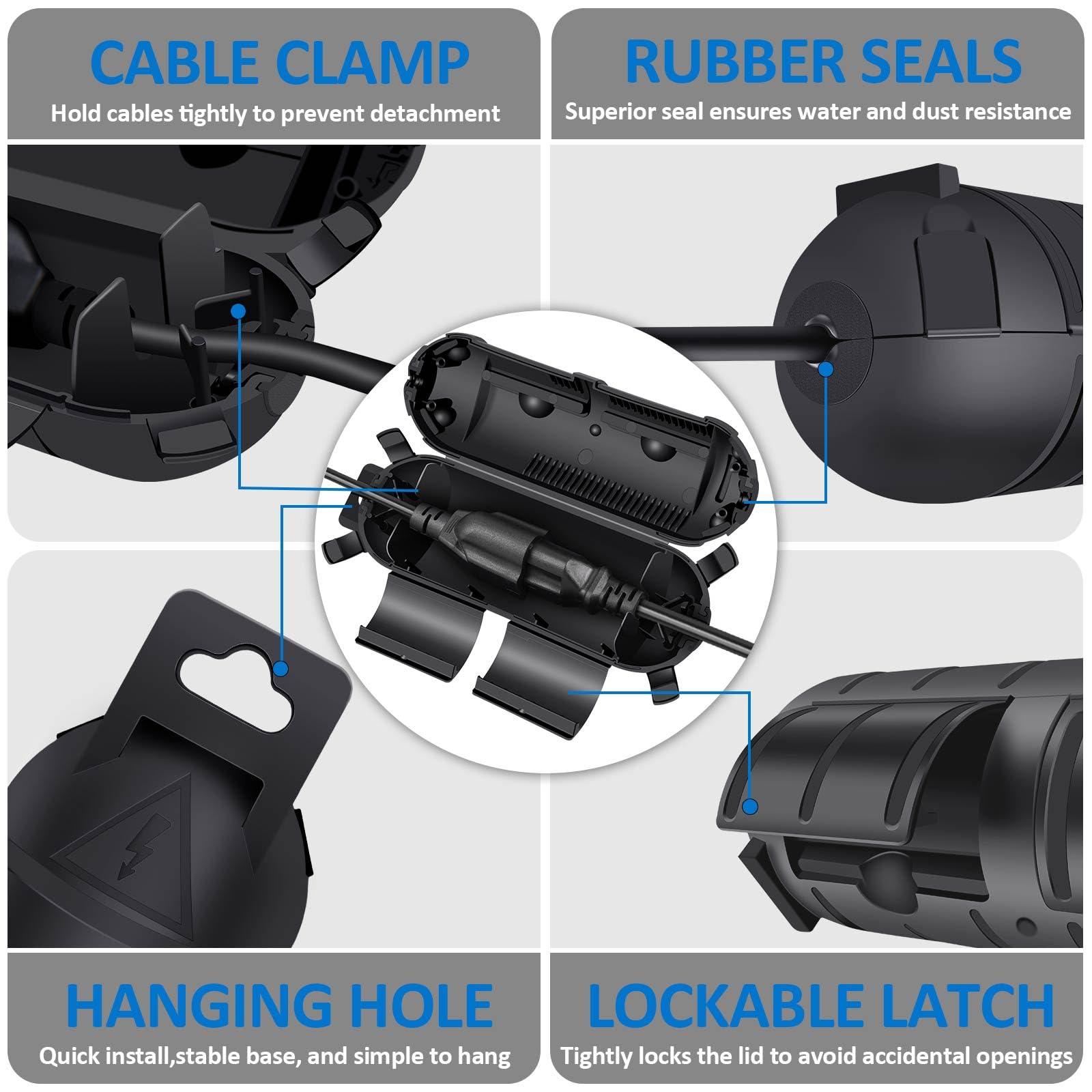 NineLeaf 2 Pack Outdoor Verlängerungskabel Abdeckung Wasserdicht Wetterfest Elektrische Anschlussbox für AWG 12/14/16/18 Kabel Schützen Außensteckdose Stecker Steckdose Weihnachten Urlaub Dekoration 3