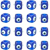 NBEADS 20 Pcs Large Hole Evil Eyes Beads Cube, Resin Evil Eye Beads Royal Blue European Spacer Charms for Bracelets Necklace Jewelry Making, Hole: 6.5mm