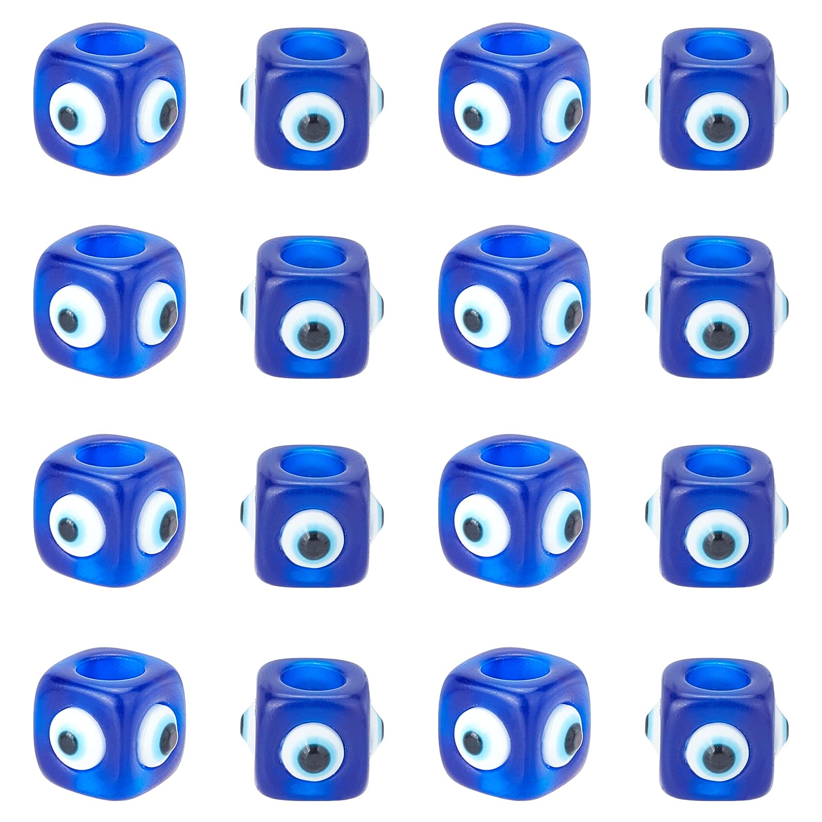 NBEADS 20 Pcs Resin Evil Eyes Beads, Cube Evil Eye Beads Royal Blue European Spacer Charms for Bracelets Necklace Jewelry Making, Hole: 6.5mm