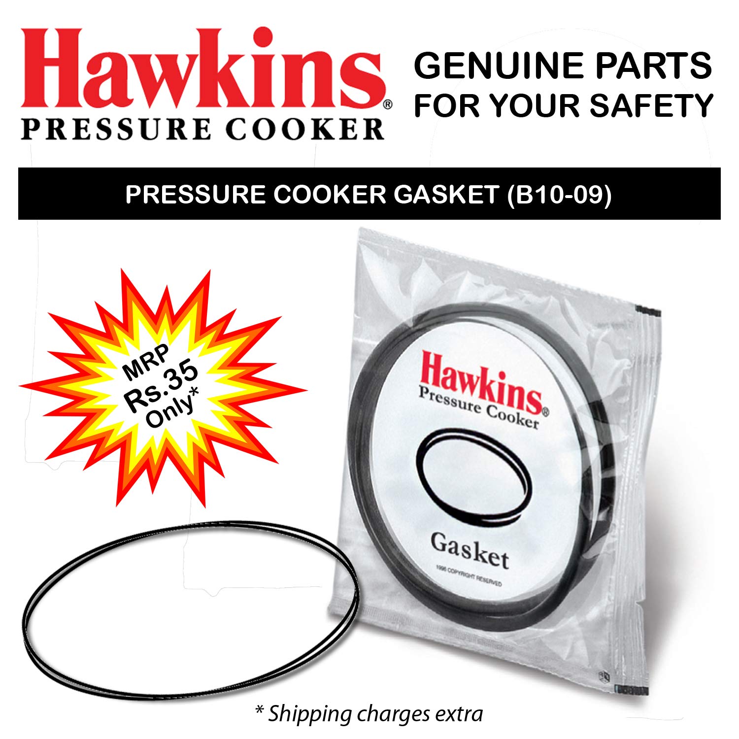 Hawkins Gasket for 3.5 to 8Liter Pressure Cooker Sealing Ring, Medium, Black Buy Online in