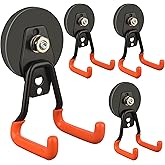 ULIBERMAGNET New Upgraded Heavy Duty Magnetic Garage Hooks,4 Pack Strong Large Magnet Hooks for Power Drill,Garden Tools,Hose,Pegboard,Garage, Workshop,Magnetic Storage Hook for Hanging(Orange)