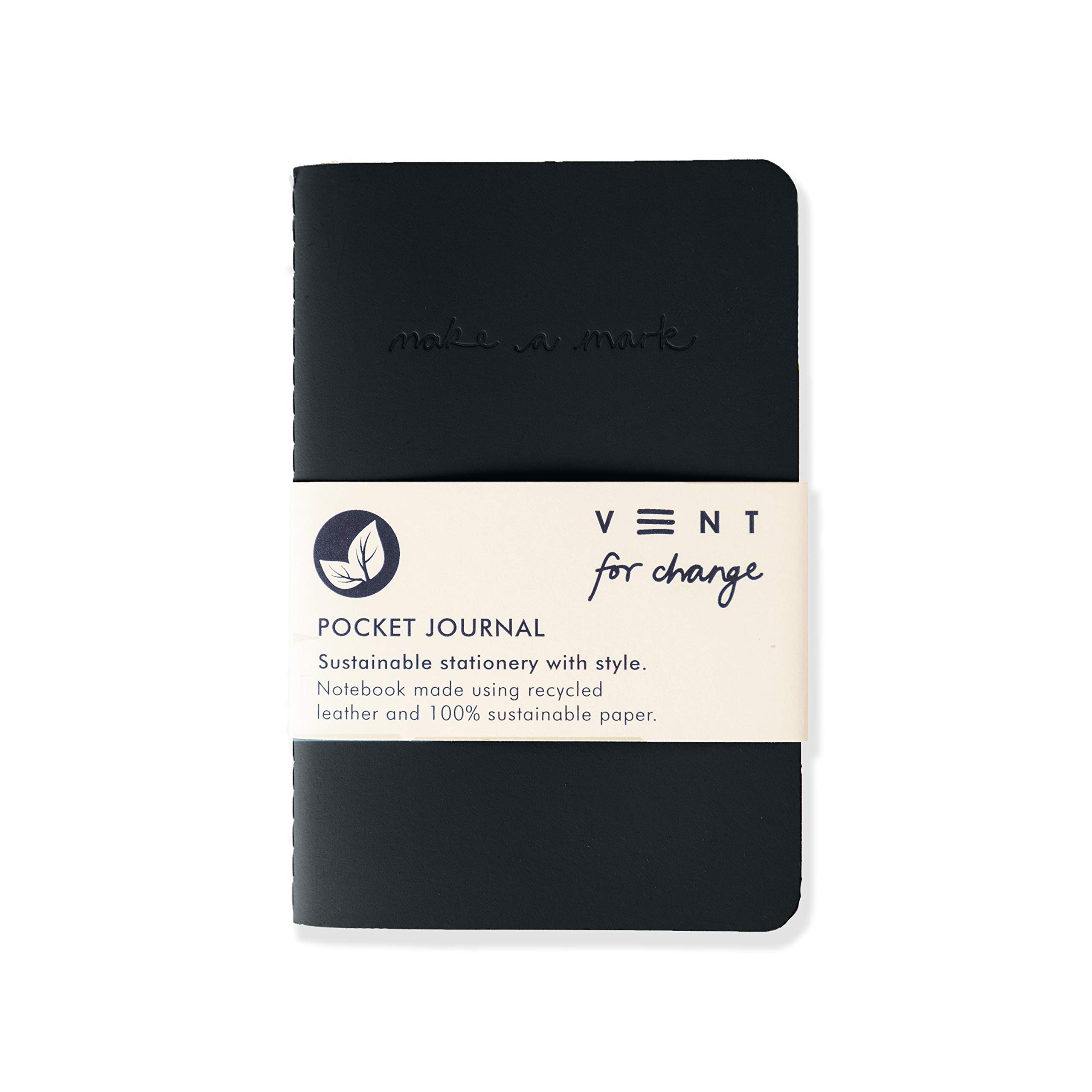 VENT for Change - Recycled Leather Pocket Notebook - Mini Pocket Notebook (100 x 150mm) - Recycled Leather from The Make a Mark Range - Pocket - Charcoal Grey
