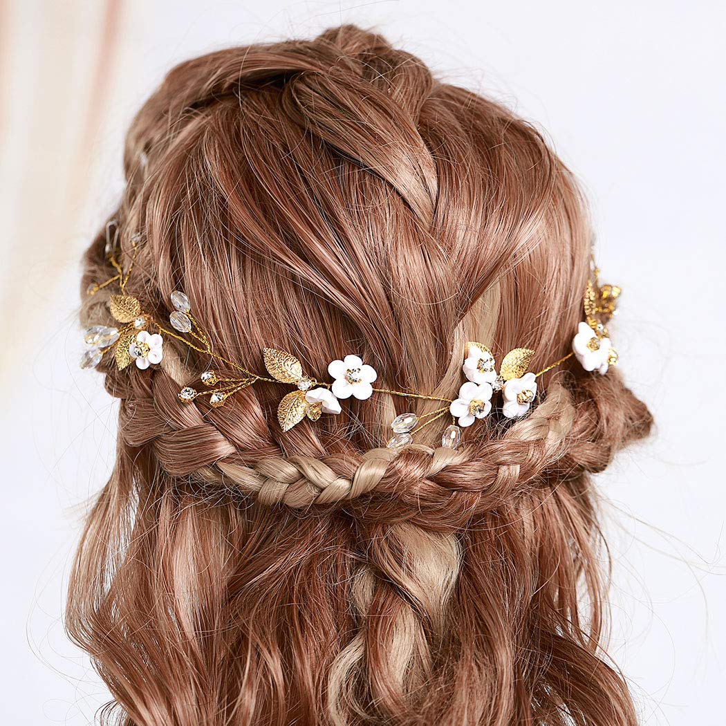 IYOU Princess Flower Headband Crystal Pearl Headpiece Bridal Wedding Hair Accessories for Women (Gold)