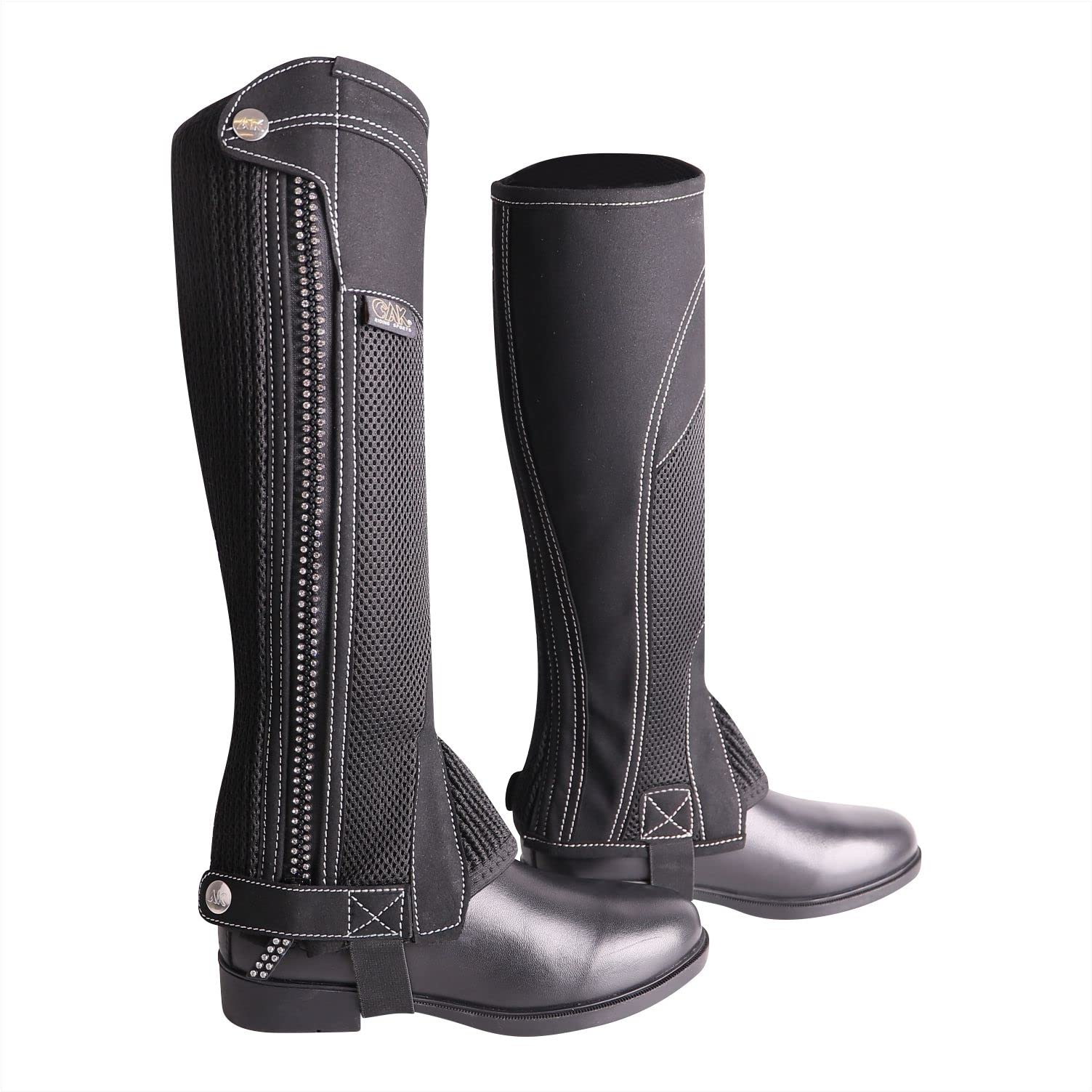 AK Prince Breathable Horse Riding Half Chaps AKRS-1885 (Black/White, 3XL)